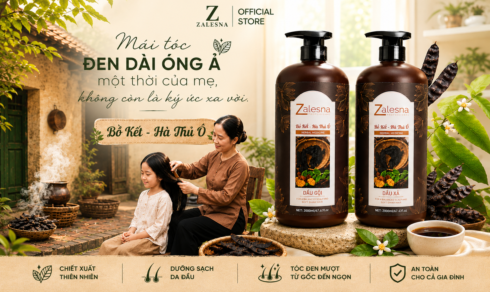 Gội xả Bồ Kết Hà Thủ Ô 2000ml
